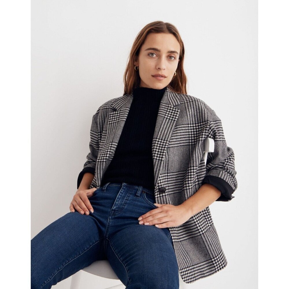 Madewell Black & White Oversized Dorset Blazer Adkins Plaid L